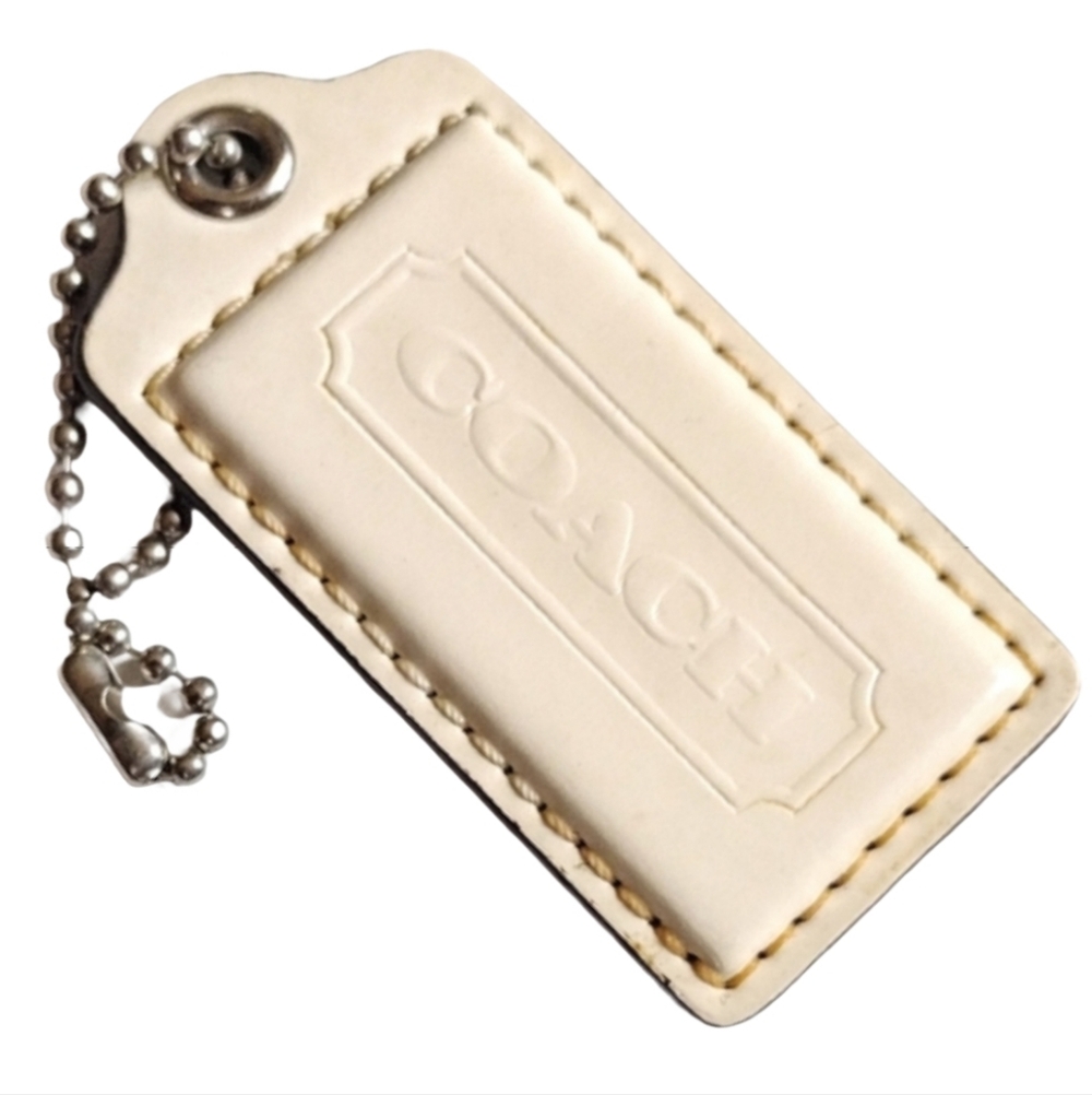 🏷️ 2.5" Coach Parchment Ivory Patent Leather Hang Tag Bag Fob Charm Keychain